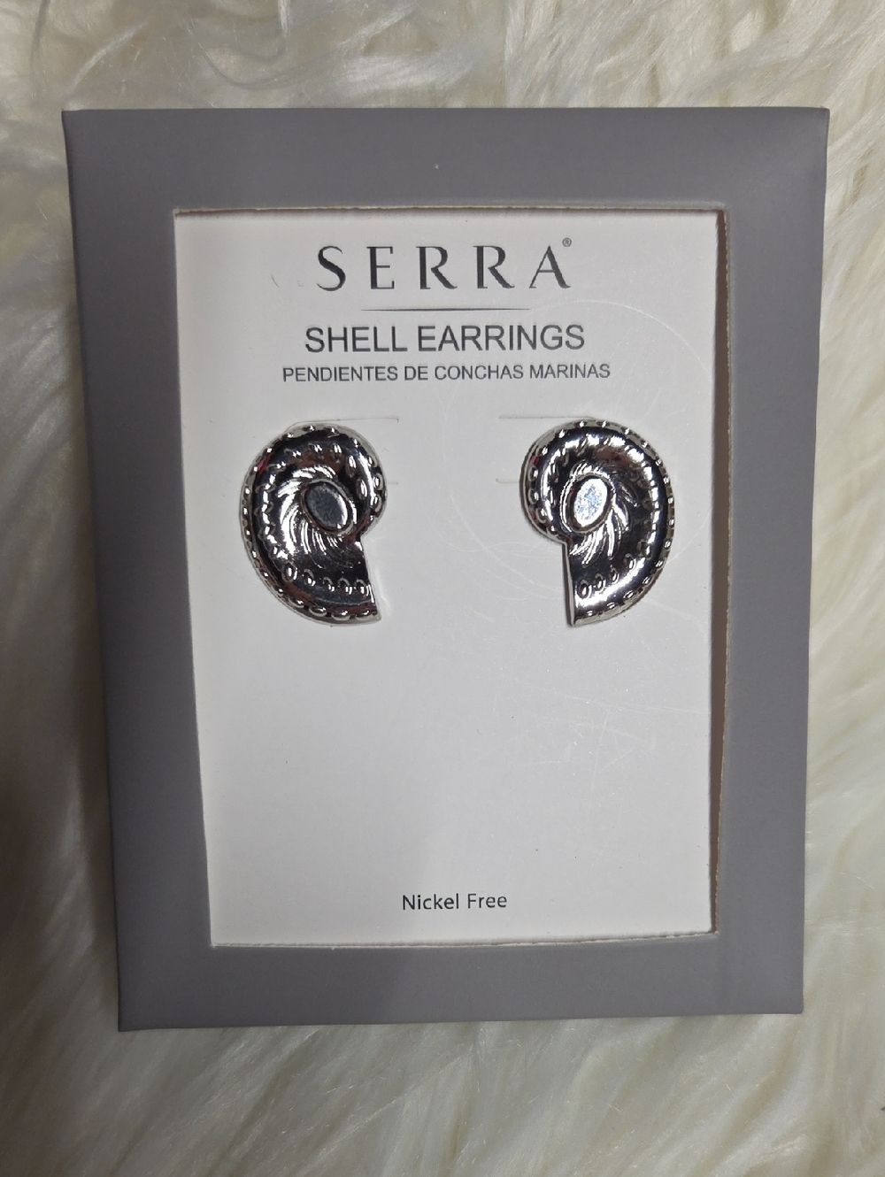 SERRA Shiny Silver Shell Curl Stud Earrings